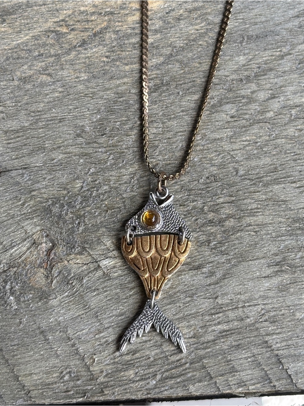 12k Gold Filled and Silver Fish Pendant Necklace